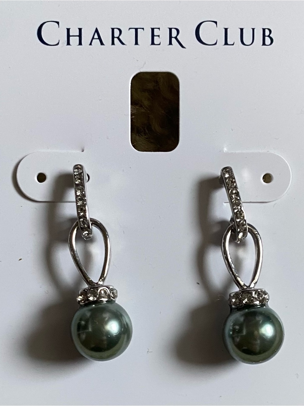 Charter Club Silver Pearl Drop Earrings with Green Pearls